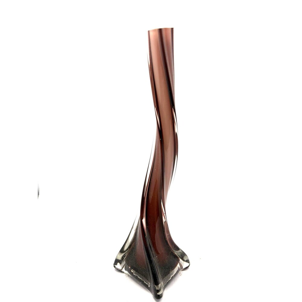 Vintage Art Deco - Maroon -Twisted Murano Hand Blown Glass Stem Vase 8”
